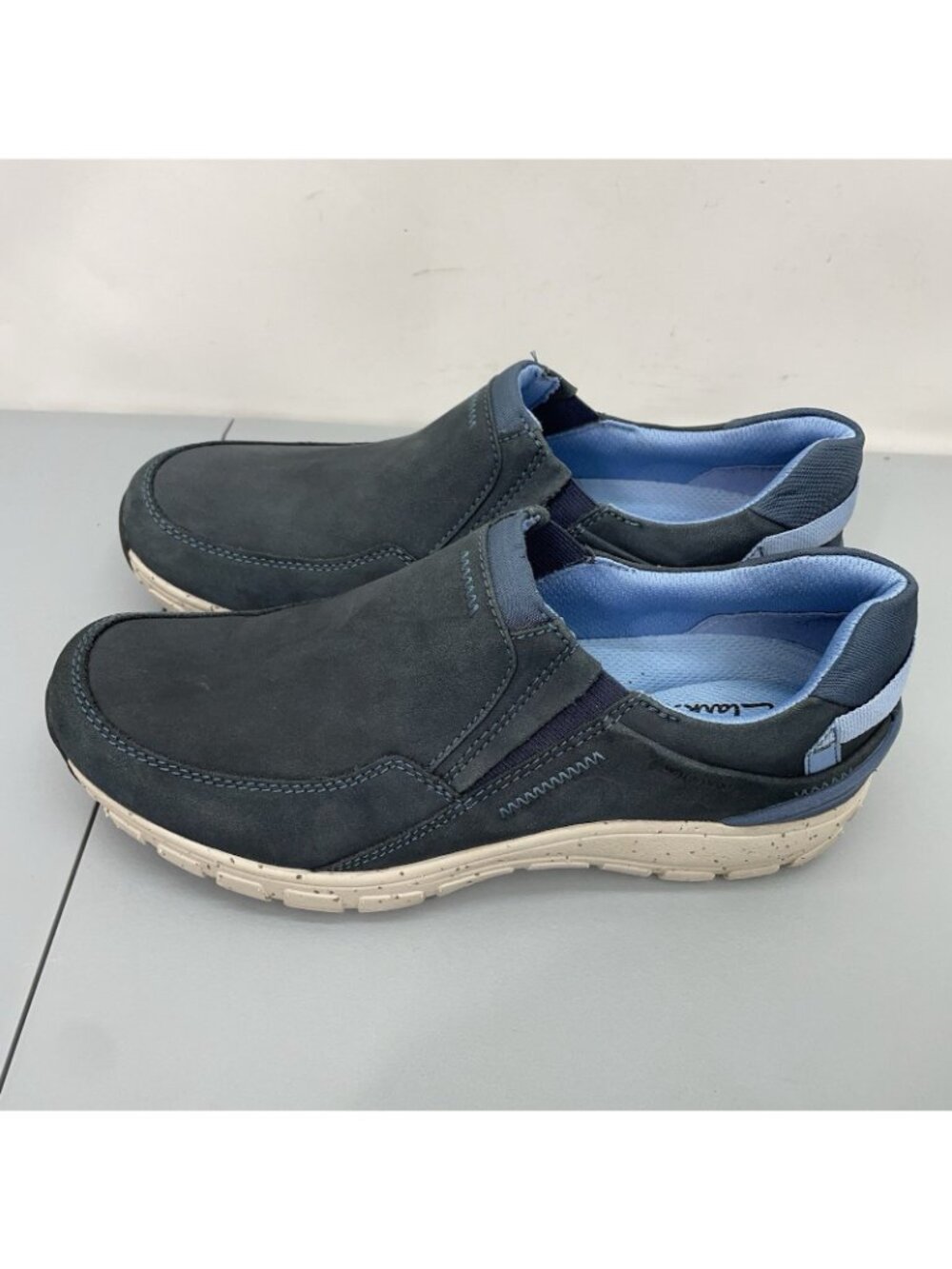 Clarks Wave Plateau Loafer Shoes Slip On Walking Waterproof Leather Blue Women 9 - Picture 6 of 13